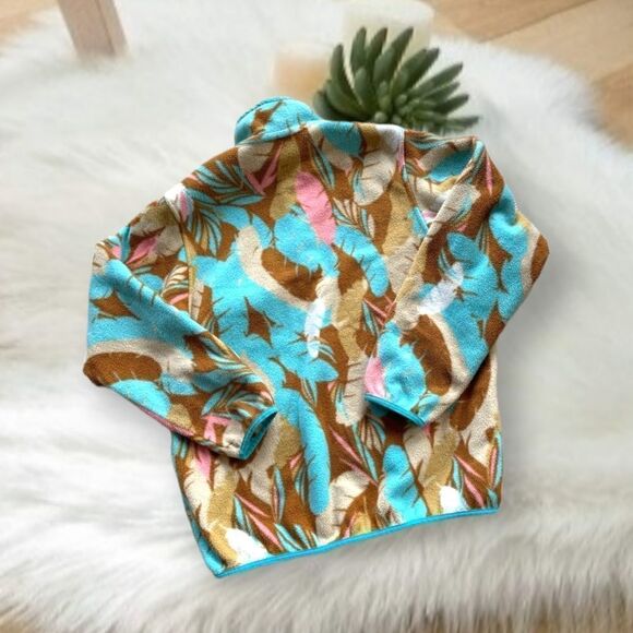 PATAGONIA XS BLUE TOURQUOISE TEAL PINK BROWN  FEATHER DANCE PRINTED  SYNCHILLA - Picture 11 of 15